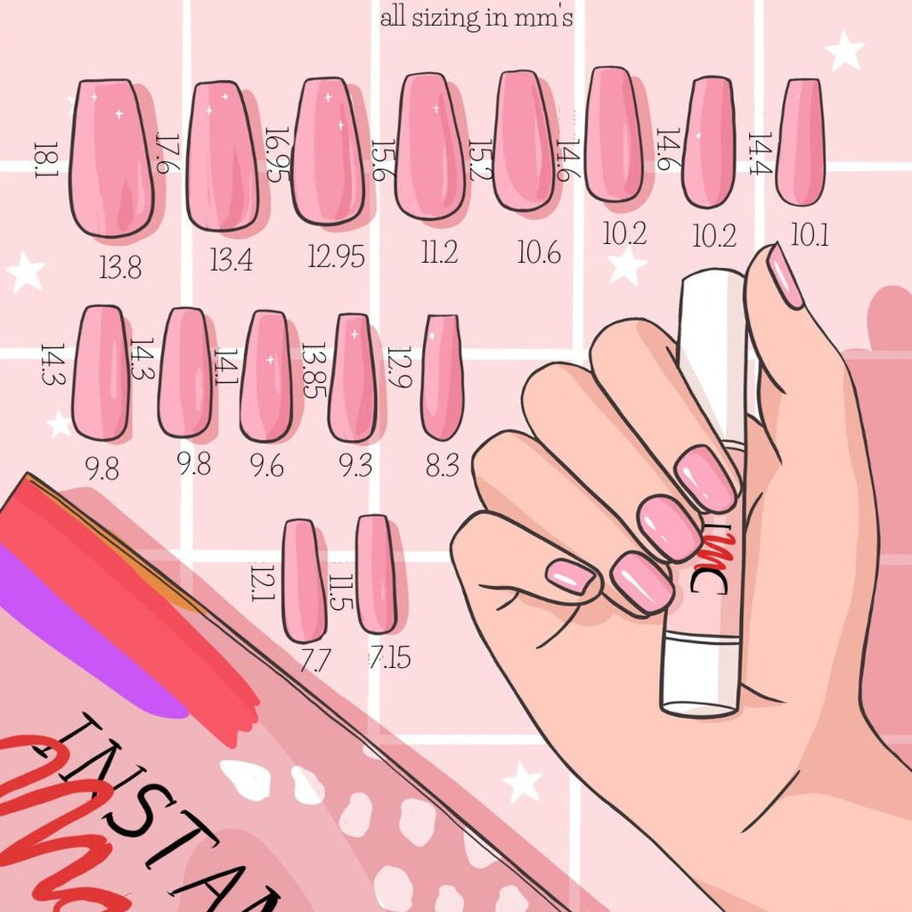 Instant Mani Co. Size Guide for extra short square round nails